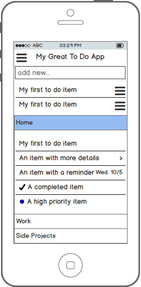A design I abandoned to default all items to “unassigned” and let users drag them into categories later.
