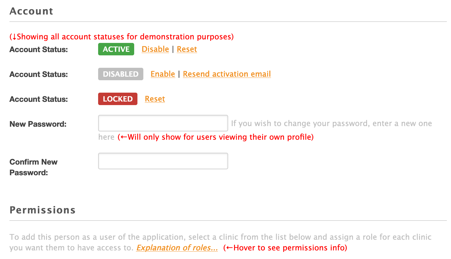 Account states screen